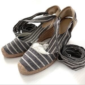 NWOT Colin Stuart wedge espadrilles with lace up ankle ribbon striped Size 8.5